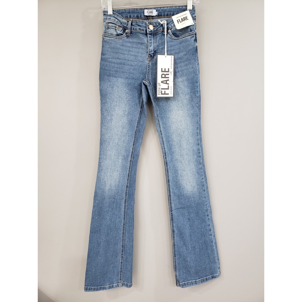 NEW SIZE 1 - Refuge‎ Low Rise Jeans Juniors Medium Wash Stretch Micro Flare